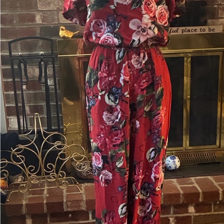 Anthropologie Red Floral Jumpsuit #B